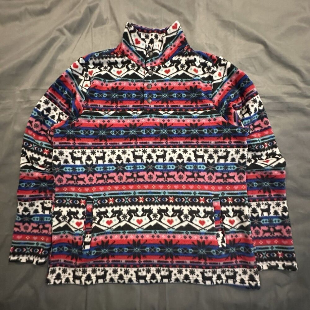 Vera Bradley Sweatshirt Women’s Medium Snap Fleece Pullover Multicolor Fair Isle